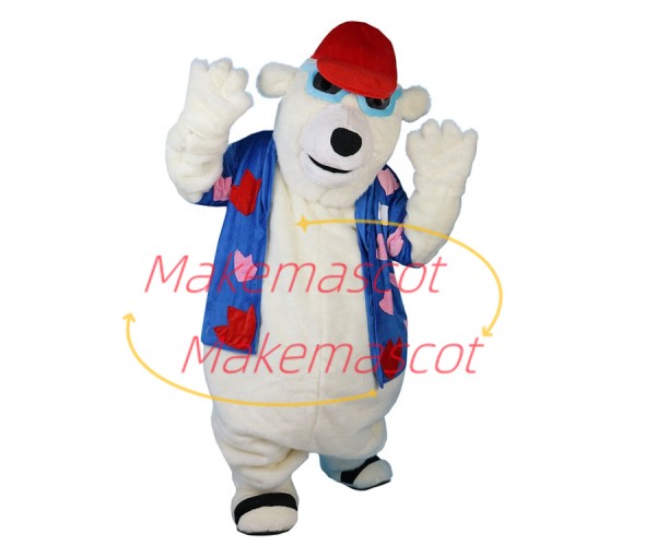 Beach Polar Bear Wearing Printed Shirt Mascot Costume Beach Polar Bear Wearing Printed Shirt Mascot Costume