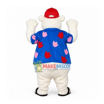 Beach Polar Bear Wearing Printed Shirt Mascot Costume Beach Polar Bear Wearing Printed Shirt Mascot Costume