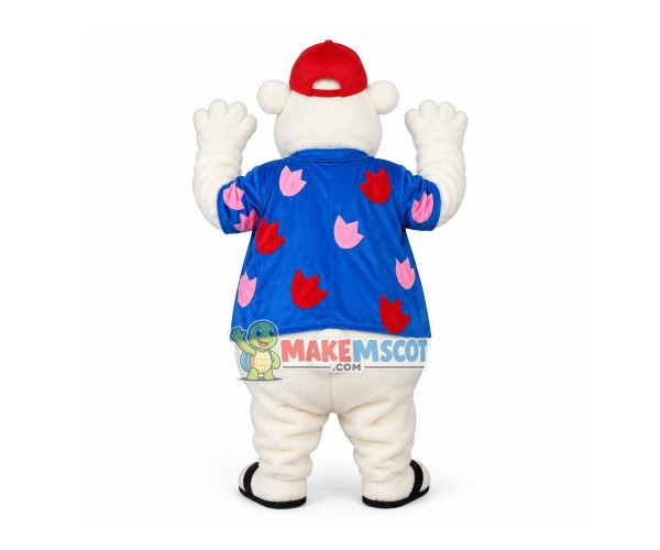 Beach Polar Bear Wearing Printed Shirt Mascot Costume Beach Polar Bear Wearing Printed Shirt Mascot Costume