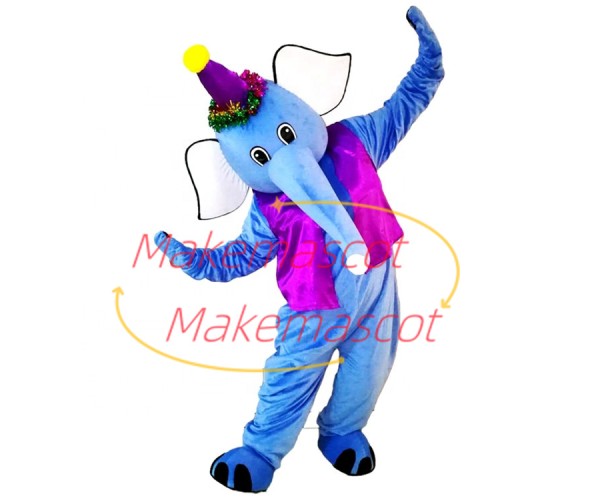 Cheerful Little Blue Elephant Mascot Costume for Birthday Party Cheerful Little Blue Elephant Mascot Costume for Birthday Party