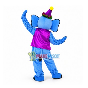 Cheerful Little Blue Elephant Mascot Costume for Birthday Party Cheerful Little Blue Elephant Mascot Costume for Birthday Party