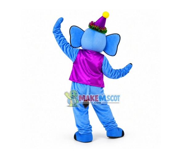 Cheerful Little Blue Elephant Mascot Costume for Birthday Party Cheerful Little Blue Elephant Mascot Costume for Birthday Party