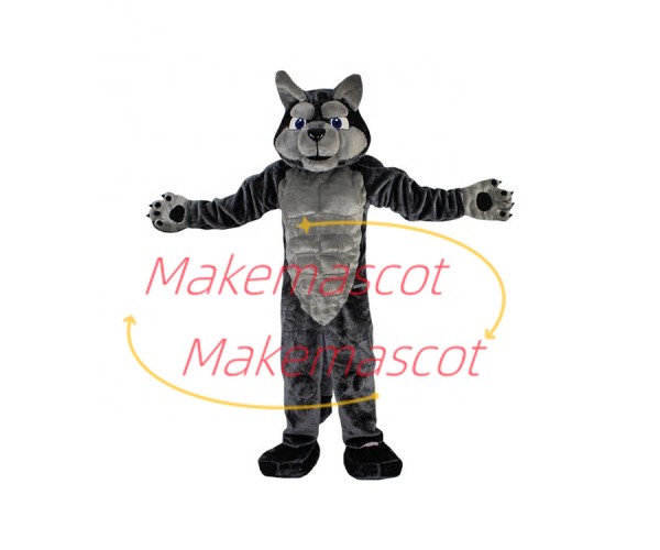 Adult Muscular Forceful Wolf Mascot Costume