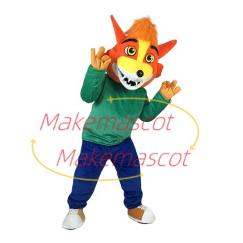 Optimistic Orange Wolf Playing Game Mascot Costume