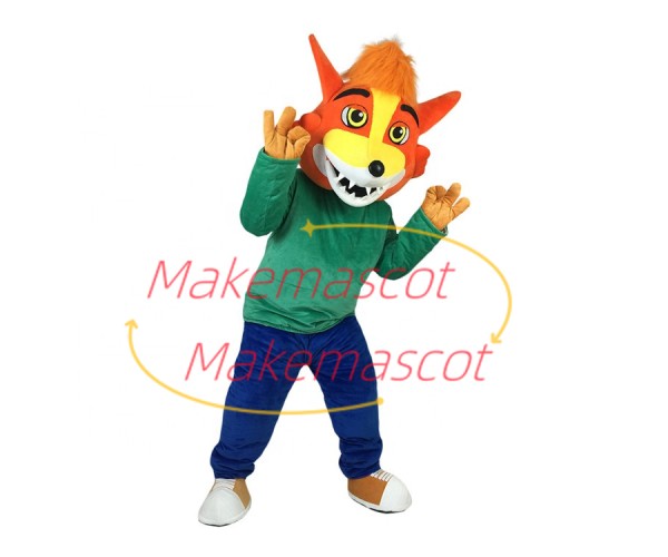Optimistic Orange Wolf Playing Game Mascot Costume Optimistic Orange Wolf Playing Game Mascot Costume