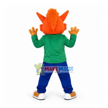 Optimistic Orange Wolf Playing Game Mascot Costume Optimistic Orange Wolf Playing Game Mascot Costume