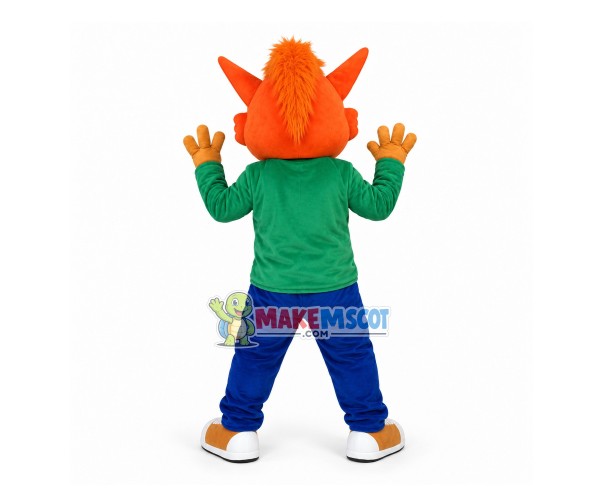 Optimistic Orange Wolf Playing Game Mascot Costume Optimistic Orange Wolf Playing Game Mascot Costume