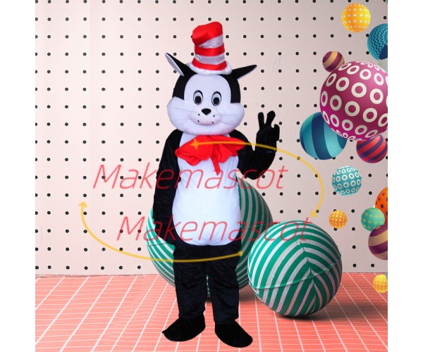 Black & White Cat Wearing Magic Hat Mascot Costume Black & White Cat Wearing Magic Hat Mascot Costume