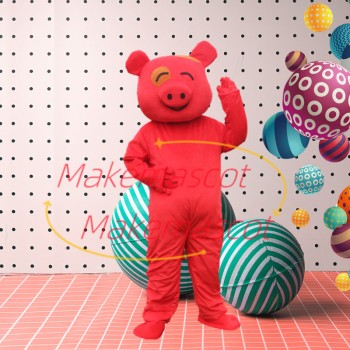 Squinted Pure Color Cartoon Pig Mascot Costume
