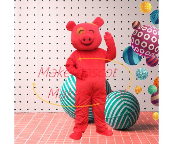 Squinted Pure Color Cartoon Pig Mascot Costume Squinted Pure Color Cartoon Pig Mascot Costume