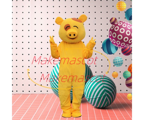 Squinted Pure Color Cartoon Pig Mascot Costume Squinted Pure Color Cartoon Pig Mascot Costume