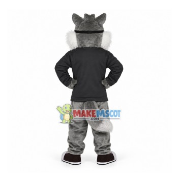 Ski Instructor Grey Wolf Wearing Goggles Mascot Costume Ski Instructor Grey Wolf Wearing Goggles Mascot Costume