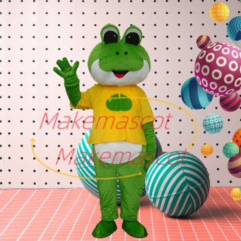 Frog Brother In the Printed Shirt Mascot Costume Frog Brother In the Printed Shirt Mascot Costume
