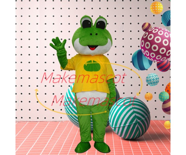Frog Brother In the Printed Shirt Mascot Costume Frog Brother In the Printed Shirt Mascot Costume