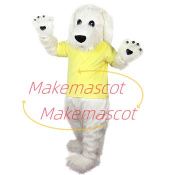 Obedient White Long-haired Pet Dog Mascot Costume