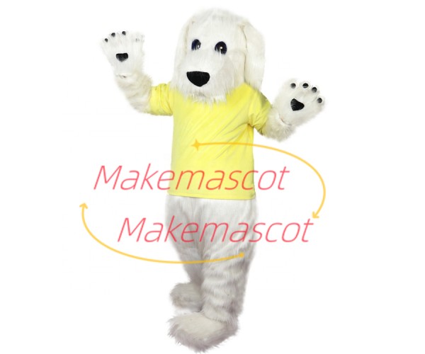 Obedient White Long-haired Pet Dog Mascot Costume Obedient White Long-haired Pet Dog Mascot Costume