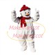Jolly Snowman Wearing Red Knitted Hat Mascot Costume Jolly Snowman Wearing Red Knitted Hat Mascot Costume