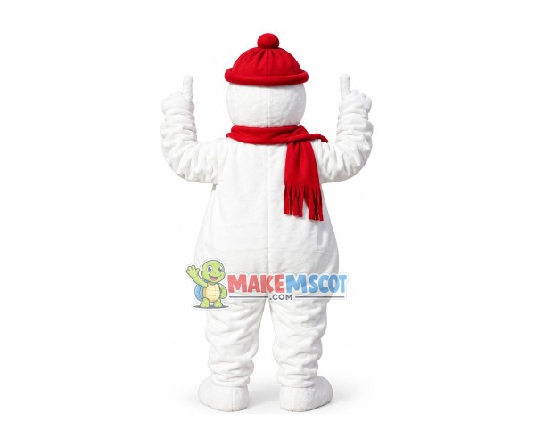 Jolly Snowman Wearing Red Knitted Hat Mascot Costume Jolly Snowman Wearing Red Knitted Hat Mascot Costume
