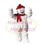 Jolly Snowman Wearing Red Knitted Hat Mascot Costume