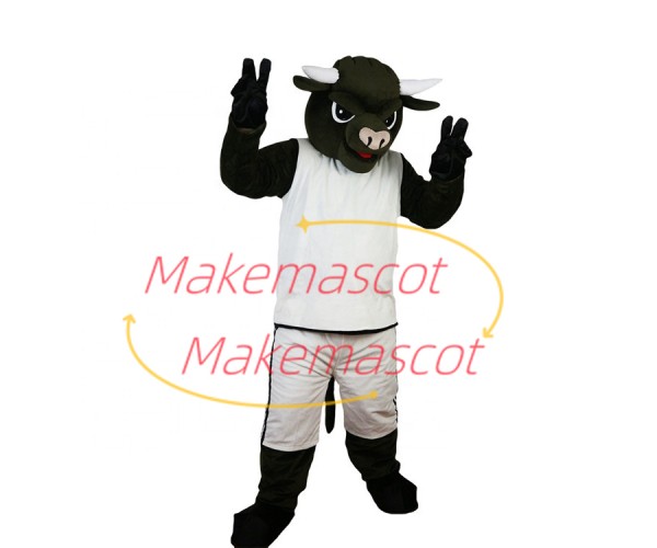 The Celebratory Happy Black Bull Mascot Costume The Celebratory Happy Black Bull Mascot Costume