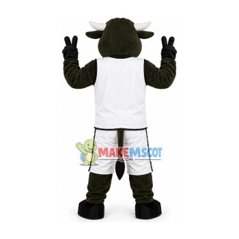 The Celebratory Happy Black Bull Mascot Costume The Celebratory Happy Black Bull Mascot Costume