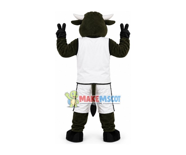 The Celebratory Happy Black Bull Mascot Costume The Celebratory Happy Black Bull Mascot Costume