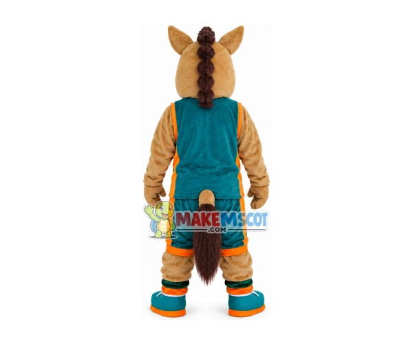 Sturdy Green Eyed Horse of Basketball Team Mascot Costume