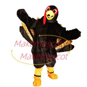 Peacock With Golden Tail Feathers Mascot Costume Peacock With Golden Tail Feathers Mascot Costume