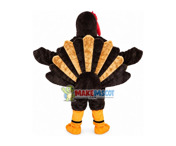Peacock With Golden Tail Feathers Mascot Costume Peacock With Golden Tail Feathers Mascot Costume