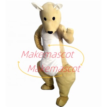 Stout The Jumping Beige Kangaroo Mascot Costume Stout The Jumping Beige Kangaroo Mascot Costume