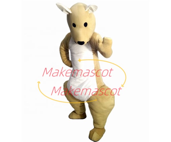 Stout The Jumping Beige Kangaroo Mascot Costume Stout The Jumping Beige Kangaroo Mascot Costume