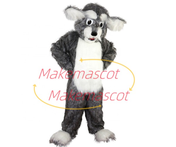 Strong Grey Shaggy Dog Mascot Costume