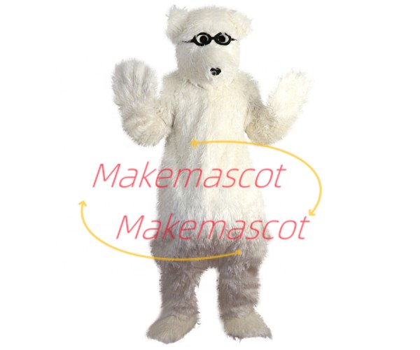 Resourceful Polar Bear Wearing Glasses Mascot Costume Resourceful Polar Bear Wearing Glasses Mascot Costume
