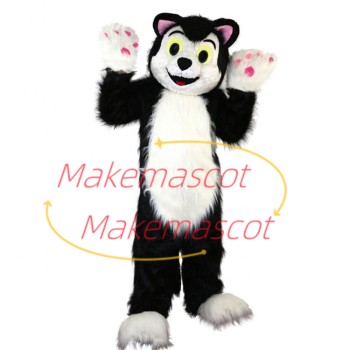 Likable Furry Husky With Pink Ears Mascot Costume Likable Furry Husky With Pink Ears Mascot Costume