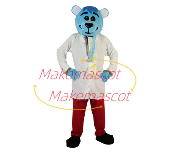 Auscultated Doctor Blue Bear Mascot Costume Auscultated Doctor Blue Bear Mascot Costume
