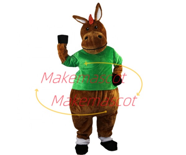 The Standing Donkey In Green Shirt Mascot Costume The Standing Donkey In Green Shirt Mascot Costume