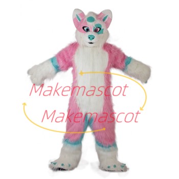 Long-haired Pink Wolf With Different Pupils Mascot Costume Long-haired Pink Wolf With Different Pupils Mascot Costume