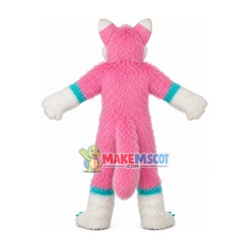 Long-haired Pink Wolf With Different Pupils Mascot Costume Long-haired Pink Wolf With Different Pupils Mascot Costume