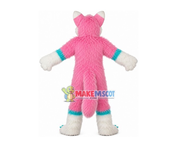Long-haired Pink Wolf With Different Pupils Mascot Costume Long-haired Pink Wolf With Different Pupils Mascot Costume