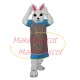 Mother White Rabbit Wearing Floral Apron Mascot Costume