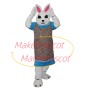 Mother White Rabbit Wearing Floral Apron Mascot Costume