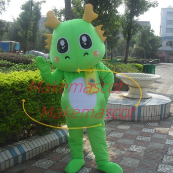 Shiny Eyes Green Cartoon Dragon Mascot Costume