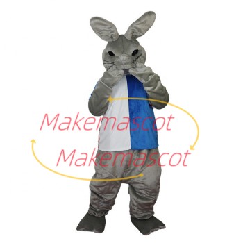 Grey Squinted Rabbit Biting Finger Mascot Costume Grey Squinted Rabbit Biting Finger Mascot Costume