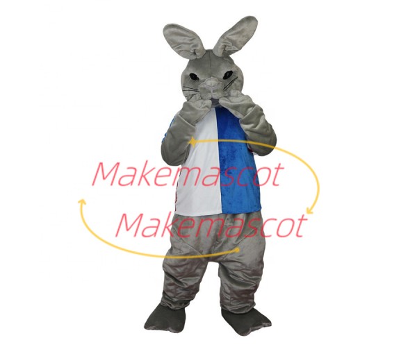 Grey Squinted Rabbit Biting Finger Mascot Costume Grey Squinted Rabbit Biting Finger Mascot Costume