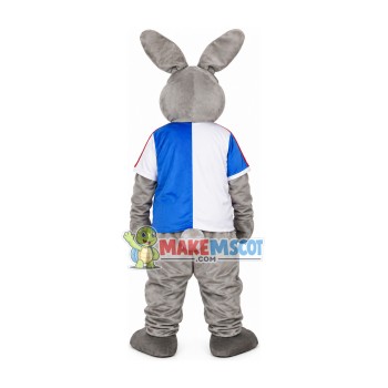 Grey Squinted Rabbit Biting Finger Mascot Costume