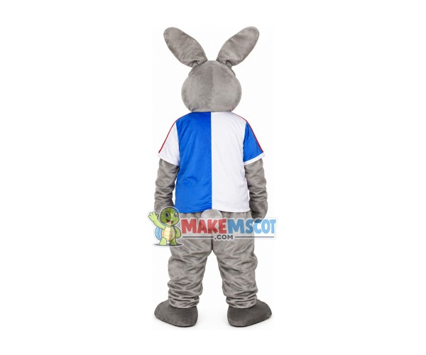 Grey Squinted Rabbit Biting Finger Mascot Costume Grey Squinted Rabbit Biting Finger Mascot Costume