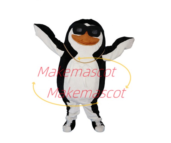 Gangster Penguin Wearing Gold Chain Mascot Costume Gangster Penguin Wearing Gold Chain Mascot Costume