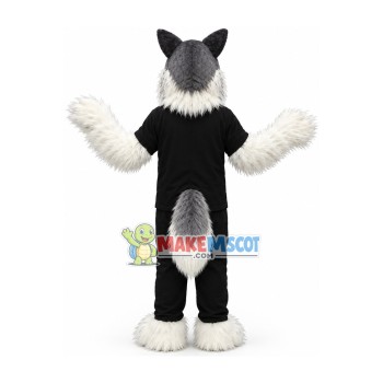 Long Wool Wolf In Black Suit Mascot Costume Long Wool Wolf In Black Suit Mascot Costume
