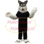 Long Wool Wolf In Black Suit Mascot Costume