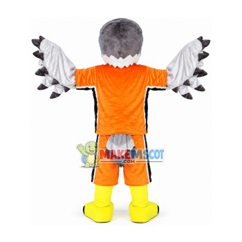 Goalkeeper Falcon In Orange Sportswear Mascot Costume Goalkeeper Falcon In Orange Sportswear Mascot Costume